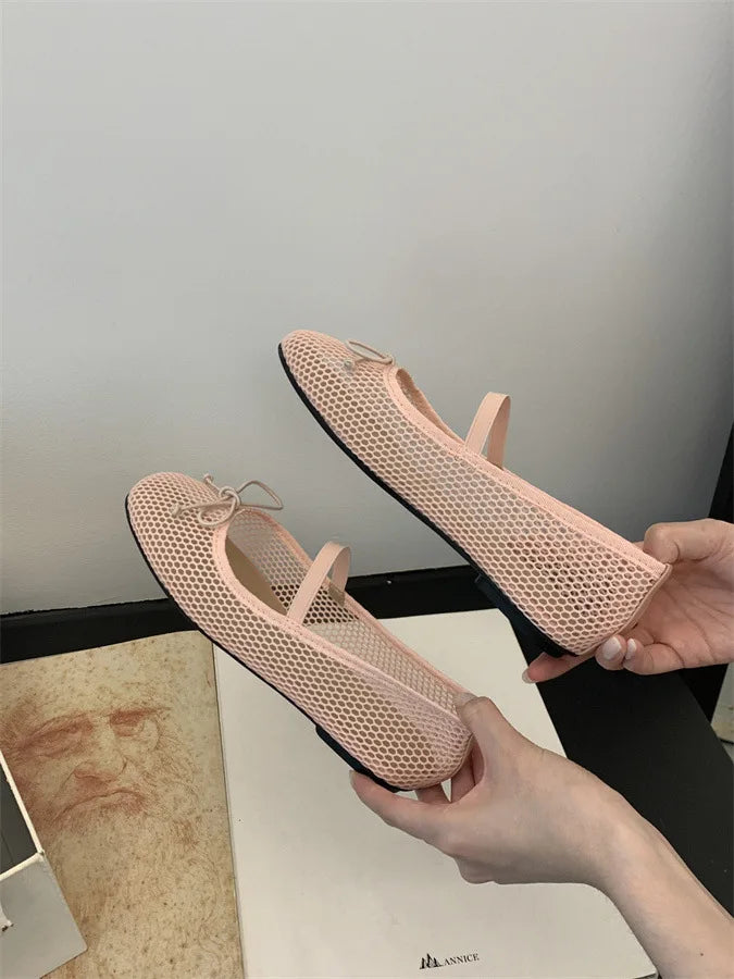 2025 New Luxury Spring/Summer Women Mesh Hollow Elastic Band Flat Bottom Non slip Casual Shoes Flat Bottom Shoes