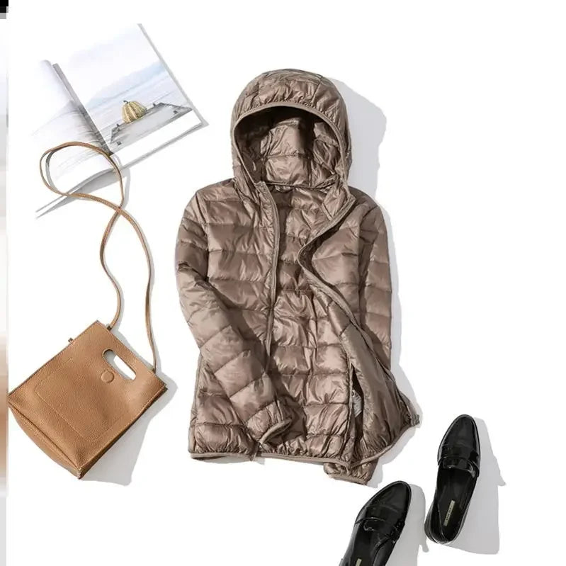 8XL Cheap Ultra Light Down Winter Warm Hooded Feather Puffer Jacket For Girl Short Spring Autumn Coat Female Women Big Size Duck