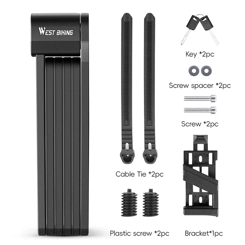 WEST BIKING Bicycle Lock Portable Foldable Anti-theft Lock MTB Road Security Scooter Electric E-Bike Cycling Bicycle Accessories