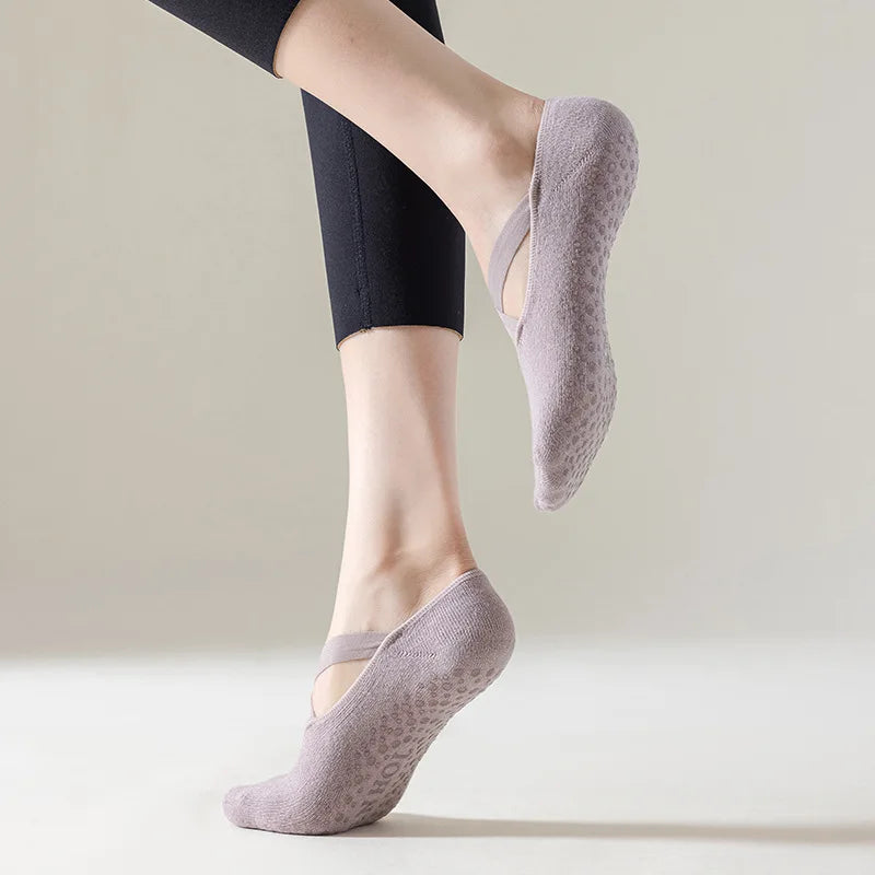 Yoga Socks Women Cotton Silicone Non slip Pilates Grip Towel  No Show Barre Sock