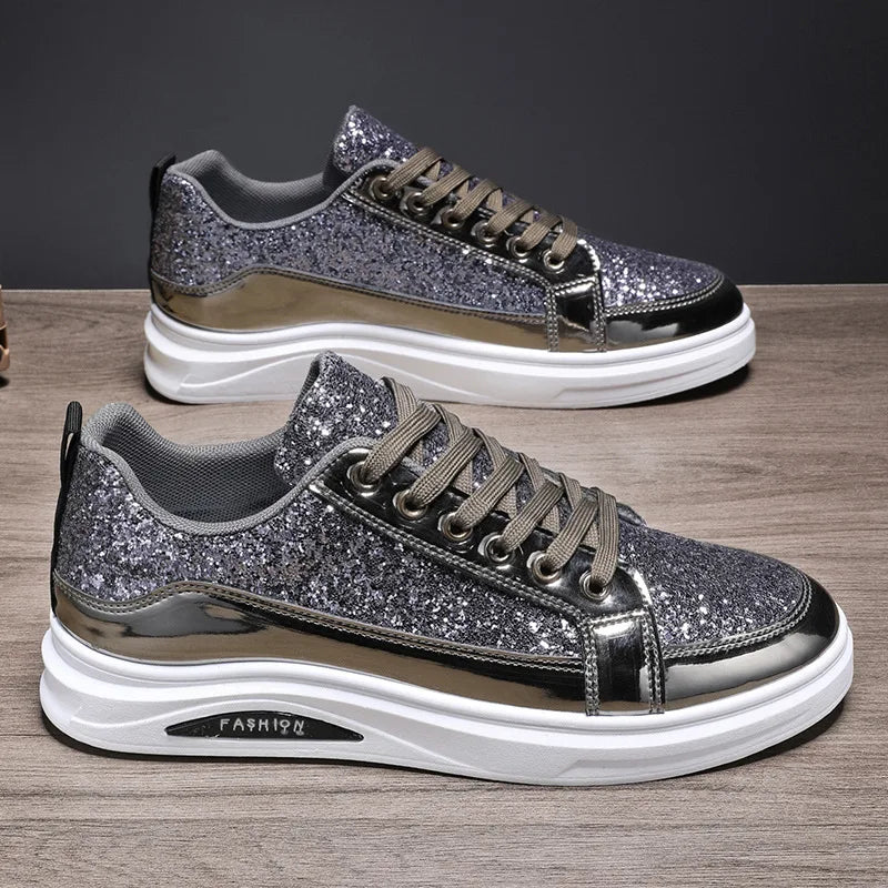 Mens Shoes Nightclubs Fashiona Sequins With Diamonds Golden Sneakers Trendy Low Top Sports Casual Shoes Large Size 39-46