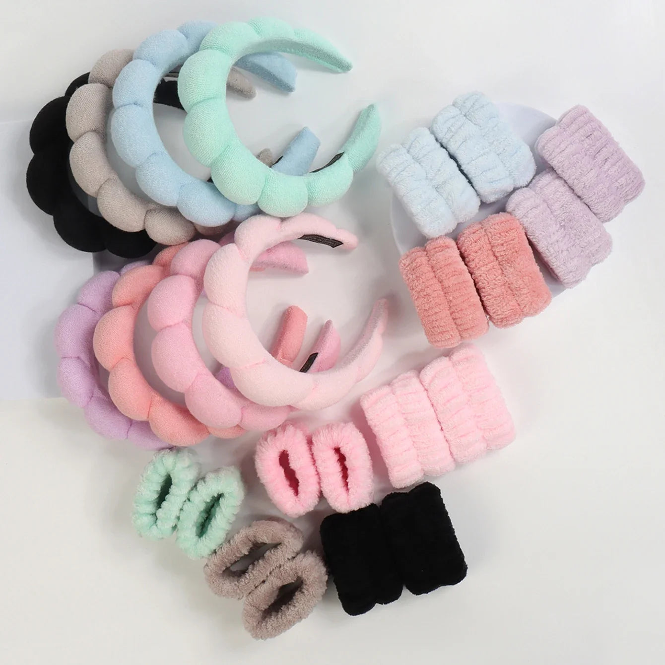 1/3Pcs Fashion Microfiber Washing Wristbands Scrunchies Puffy Headband Spa Bubble Headband for Washing Face Makeup Shower Skincare
