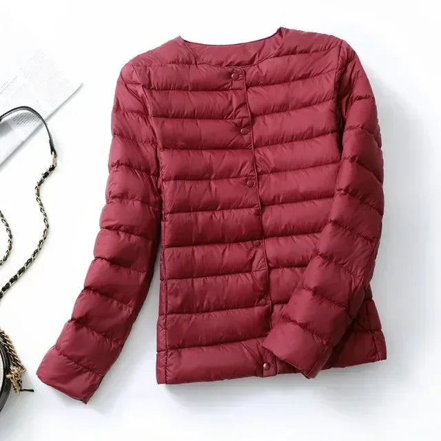 2024 New Autumn Winter Warm Ultra Light Weight Puffer Coats Down Jacket Women Slim Jacket Female Fashion White Duck Down Coat