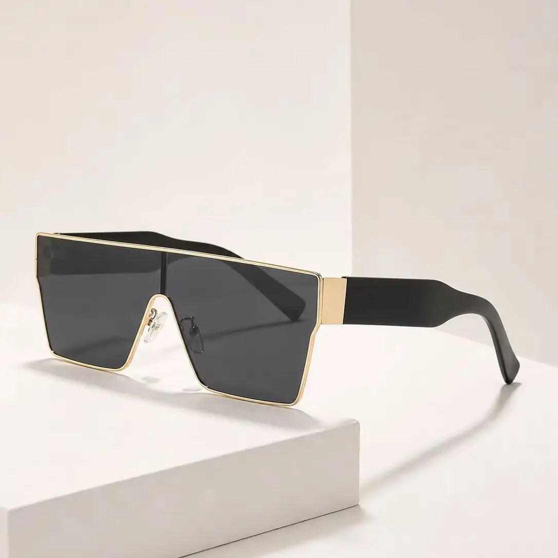 Y2K Large Frame Square Sunglasses Men's And Women's Metal Frame Wide Legs Solid Color Lenses Hip Hop Trendy Sunglasses