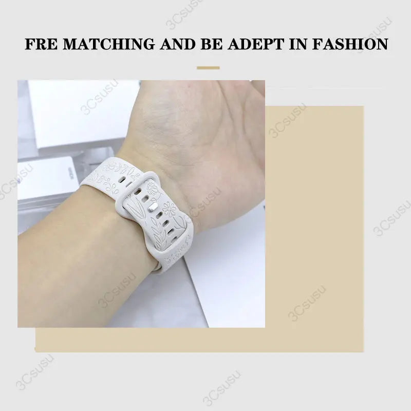 Samsung Galaxy Watch 7, 6, 5, 4 & FE Rose Engraved Silicone Band