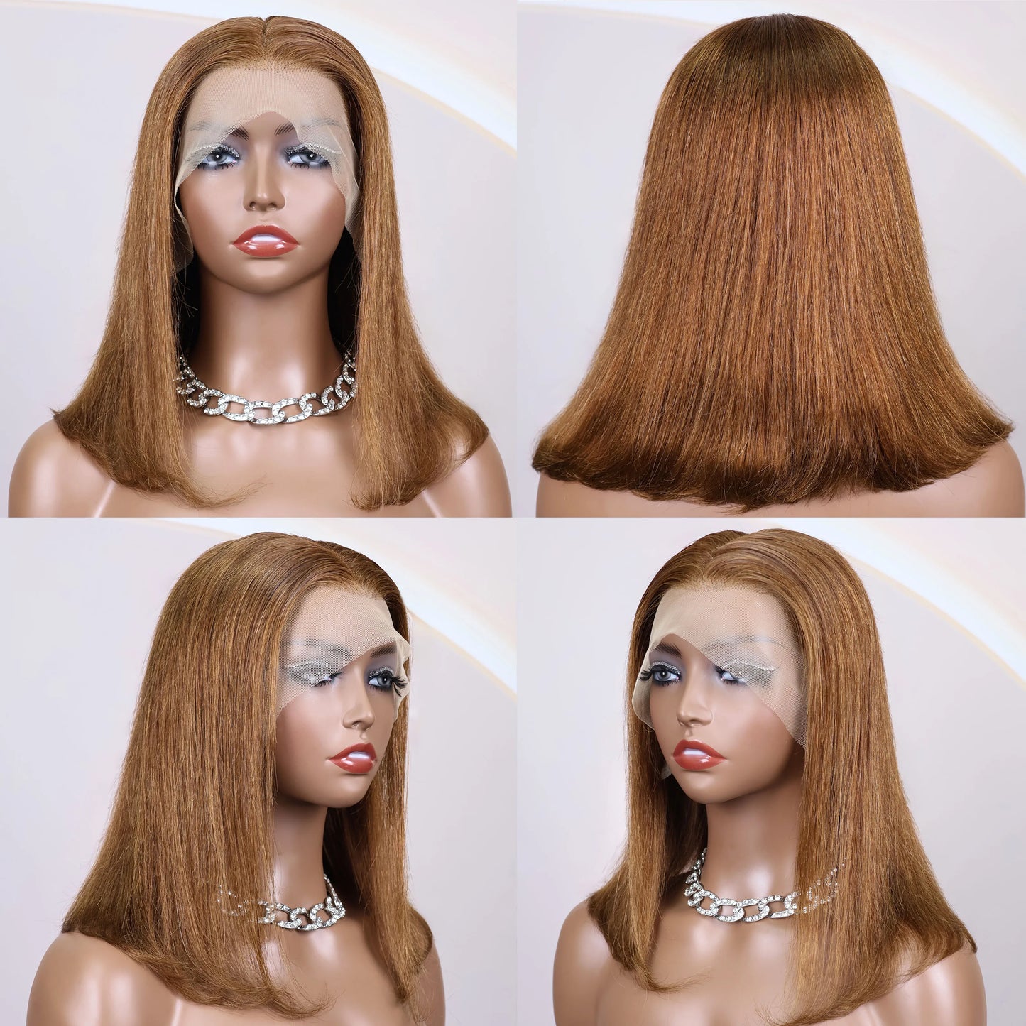 16Inch Chocolate Brown Straight Bob Wig 13X4 Lace Frontal Wig Natural Hairline Lace Front  Short Wig Human Hair 100% Pre Plucked