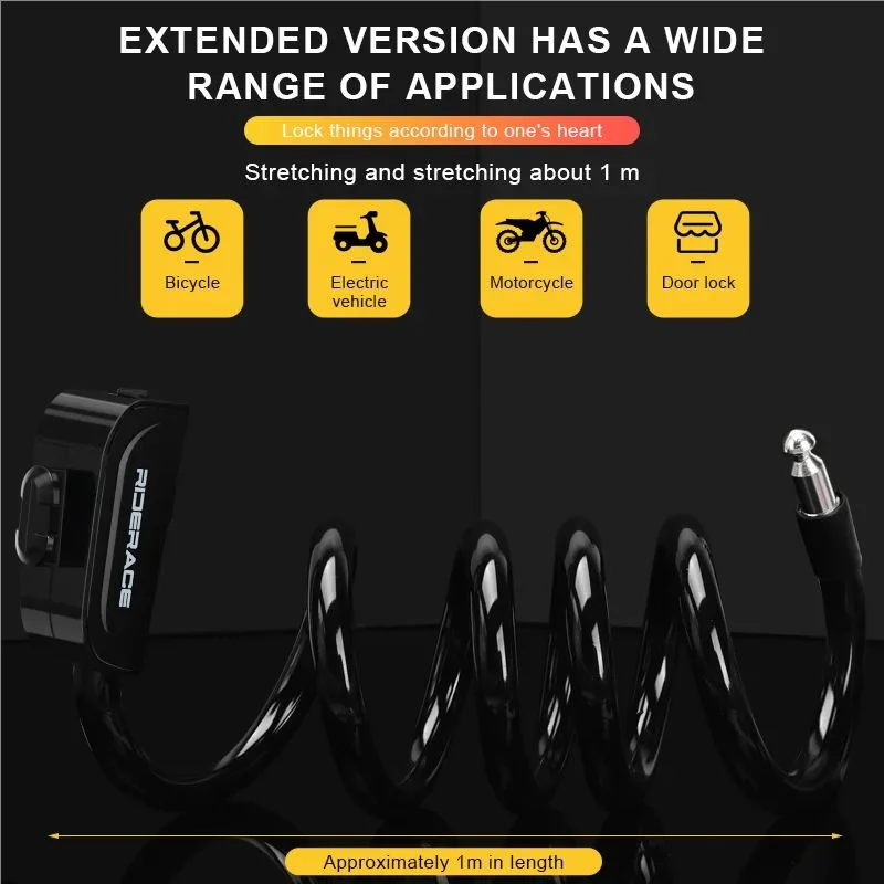 RIDERACE  Scooter Electric E-Bike Road Cycling Bicycle Cable Lock Mountain Bike Portable Anti-theft Ring Lock High Security