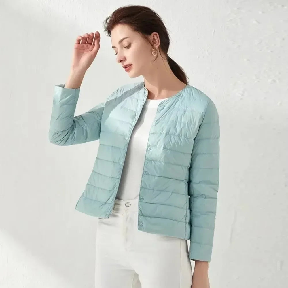 2024 New Autumn Winter Warm Ultra Light Weight Puffer Coats Down Jacket Women Slim Jacket Female Fashion White Duck Down Coat