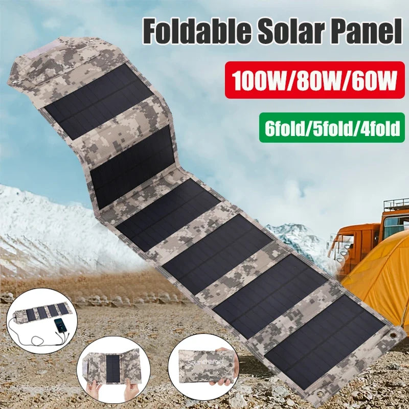 100w/80w/60w Foldable Solar Panel 5V USB Portable Folding Bag for Cell