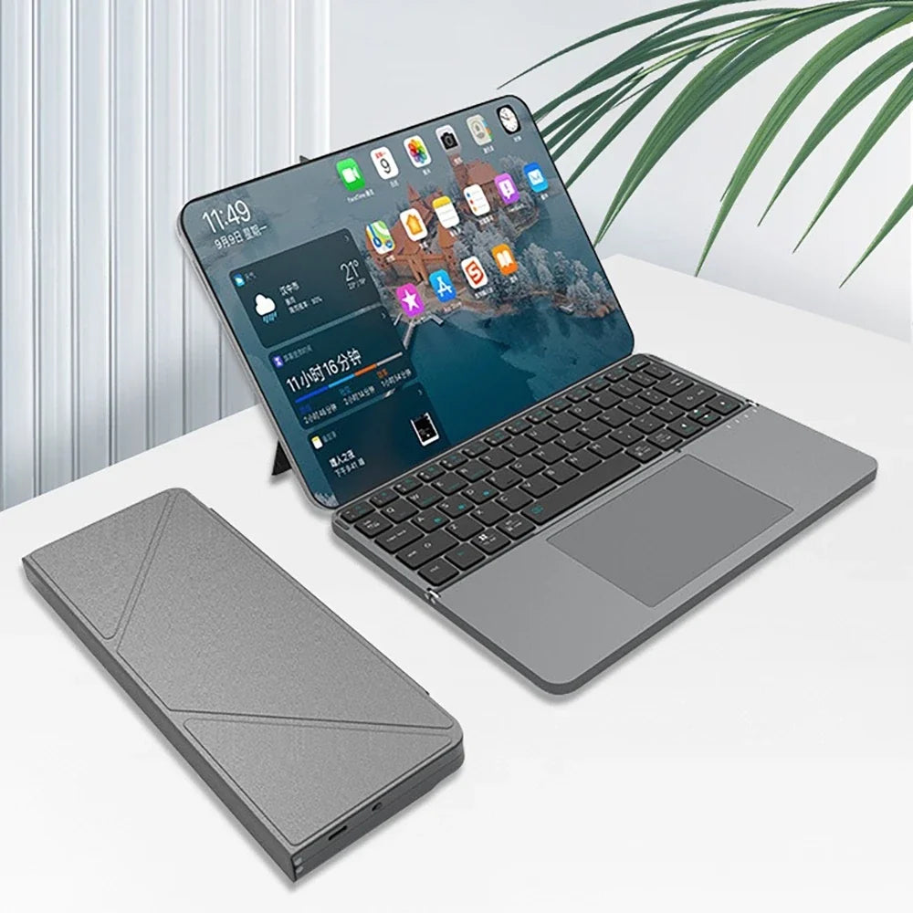 bluetooth Wireless Keyboard for Tablet/Phone/PC, Foldable Keyboard w/ Detachable Magnetic Leather Stand Ultra-Long Battery Life