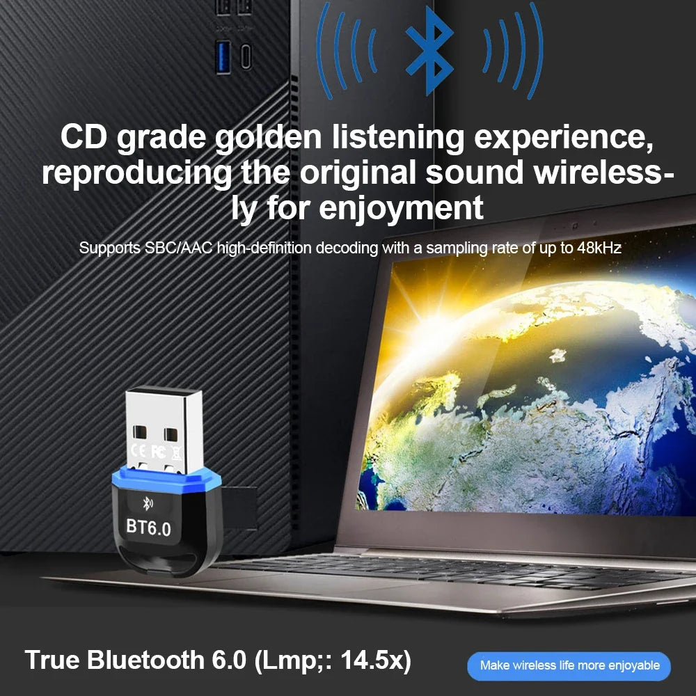 USB Bluetooth 6.0 Adapter Transmitter Receiver Bluetooth 6.0 Dongle Wireless USB Adapter For Mouse Keyboard Speaker Music
