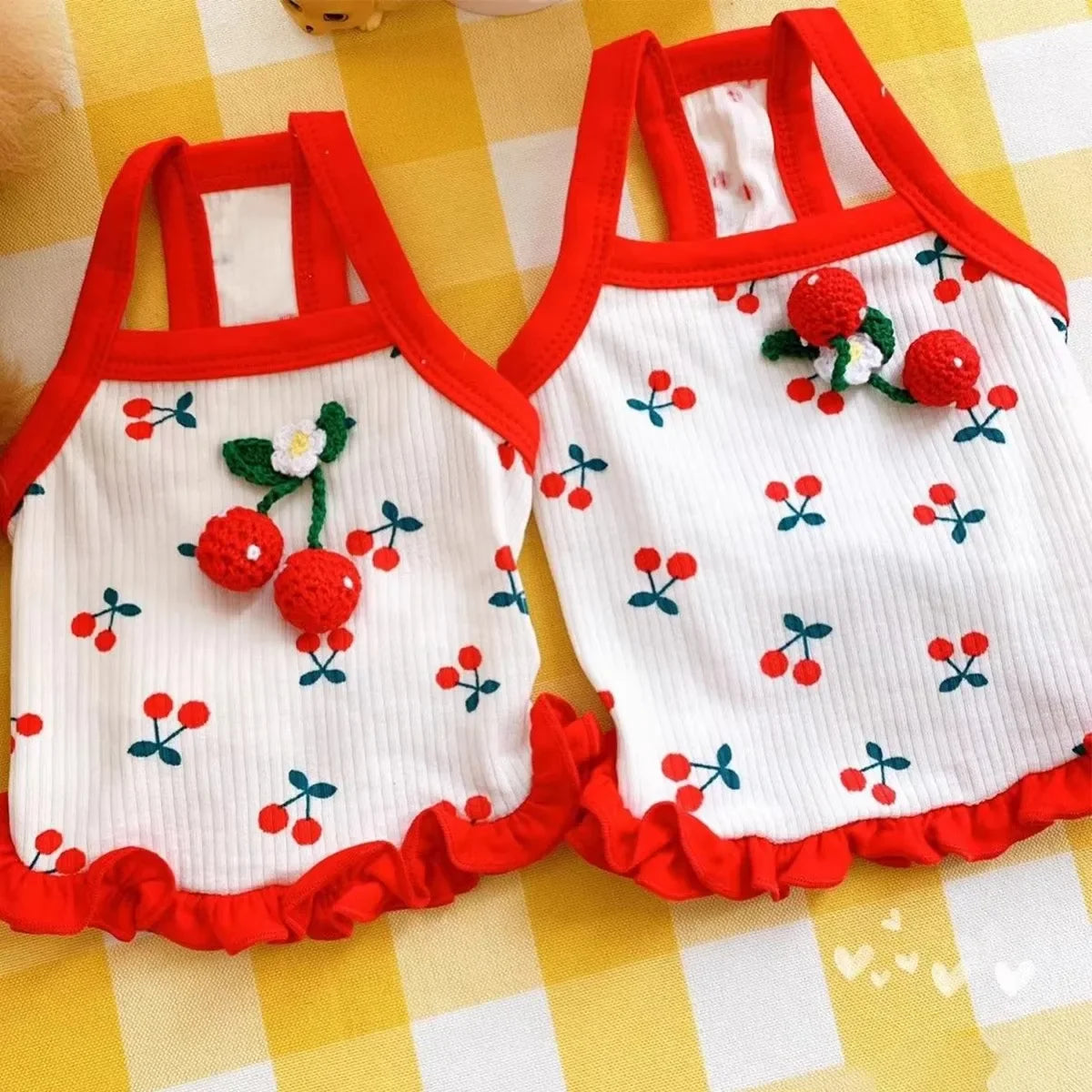 Dog Vest Cute Cherry Clothing for Small Dog Vest Summer Cooling Cat Vest Falbala Pet Clothes for Dog Breathable Soft Cat Clothes