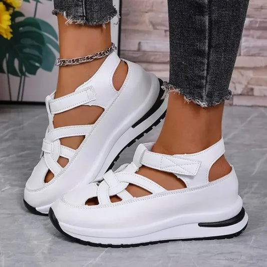 Casual Hollow out Flat Sandals Women's Summer New Style Thin Platform Thick Bottom Heightening Shoes Rubber Sole Ladies Sandals