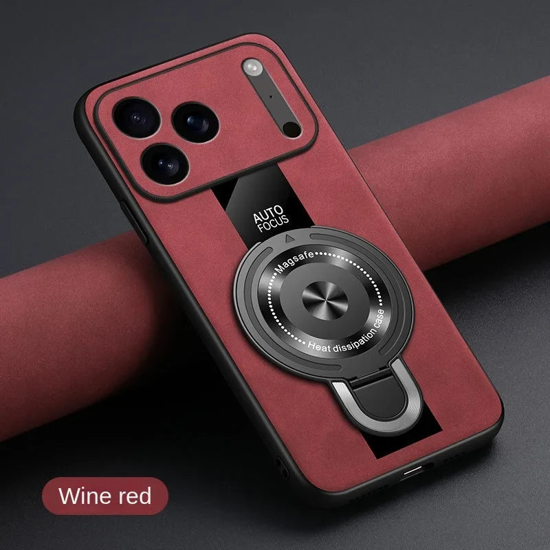 Matte Fiber for Magsafe Case for IPhone 17 16 15 14 Pro Max Plus Air Magnetic Ring Stand Shockproof Cover for Iphone17pro Coque