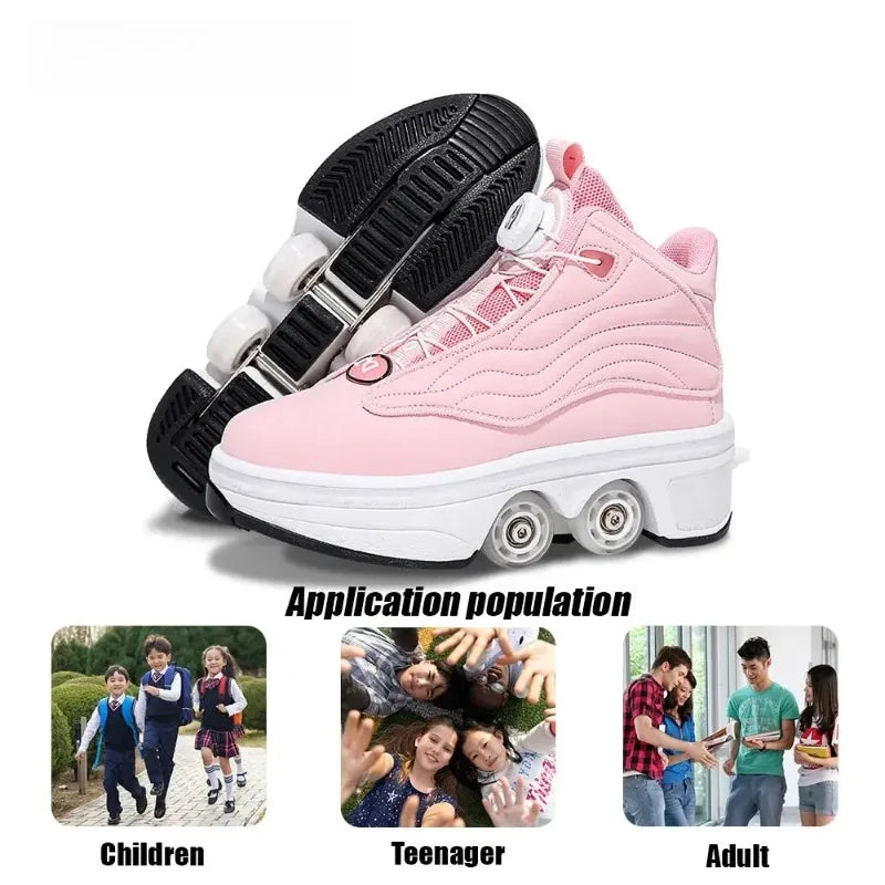Unisex Automatic Retractable Roller Skates Women's High Top Sports Shoes with Wheels Dual-purpose Skating Sports Shoes