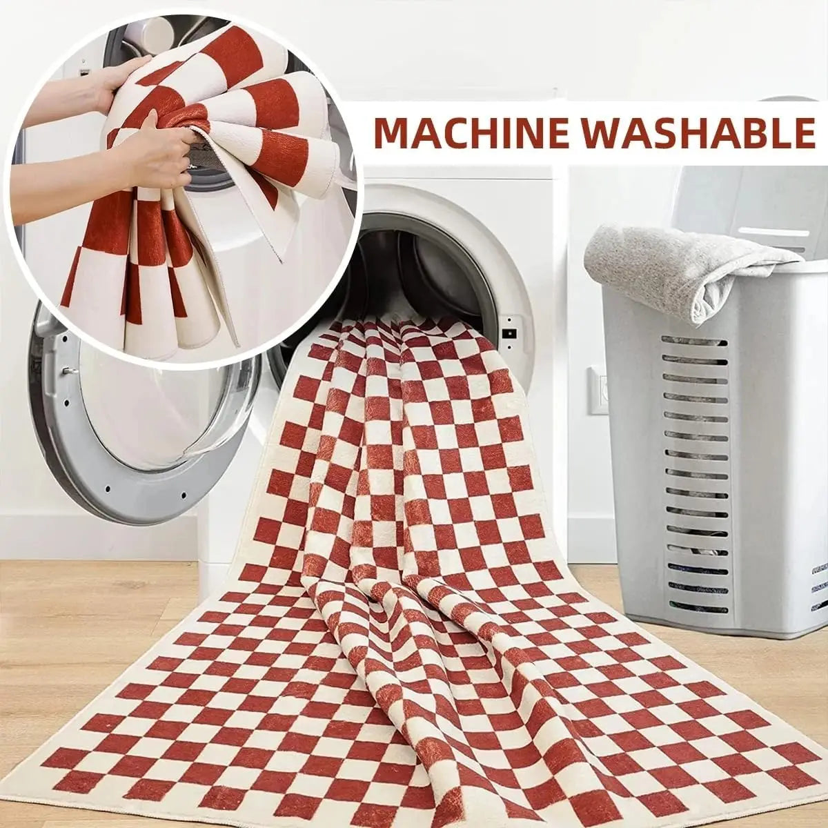 Low Pile Area Mat Modern Abstract Non Slip Black White Stripes Orange Circles Plush Dot Backing Machine Washable Living Room