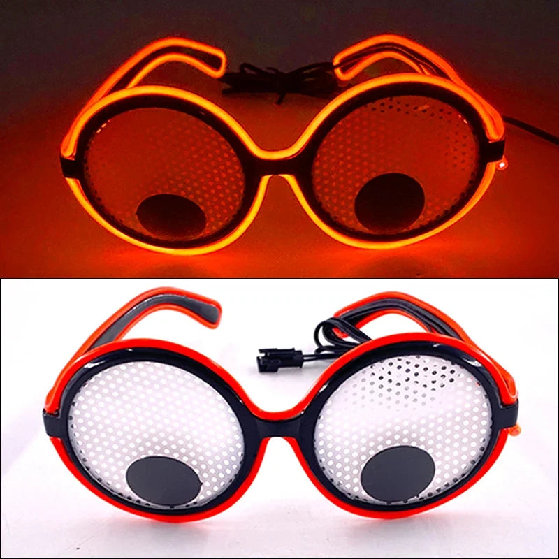LED Lovely Eyeball Movable Glasses Neon Music Rave Fluorescent Party CHRISTMA DECOR Light Round Frame Funny Cartoon Glasses