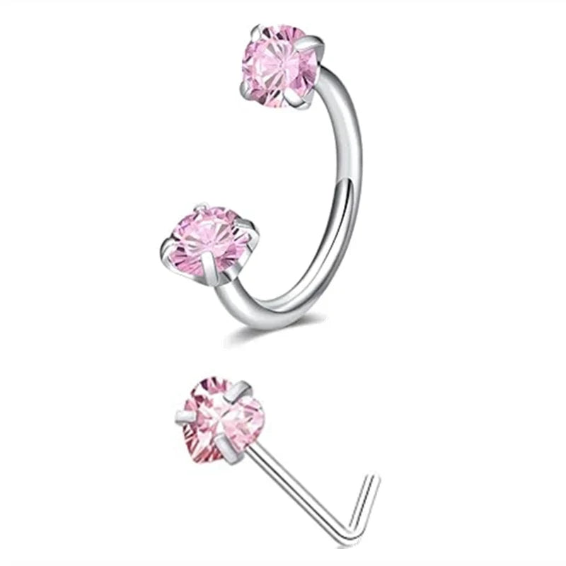 6/2pcs Horseshoe Nose Rings with L-Shape Nose Stud, Stainless Steel