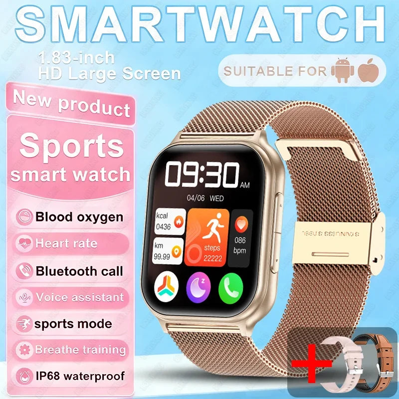 2026 New Fashion 1.83'' Smart Watch Men Women Bluetooth Call Heart Rate Monitor Voice Assistant Multiple Sports Modes Smartwatch