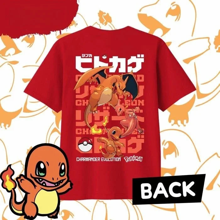 2025 Summer Pokémon Anime CHARMANDER 100% Pure Cotton Printed T-shirt Men Y2K Harajuku Loose Casual Versatile Short-sleeved Top