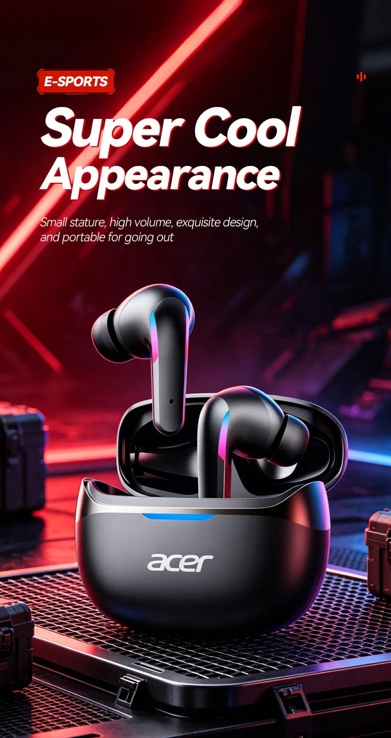 Acer Ohr829 Wireless Headphones Bluetooth 6.0 Low-Latency Gaming Headphones Enc Call Noise Reduction Surround Stereo Sound Comfortable to Wear Long Battery Life Compatible with Mobile Phones and Tablets