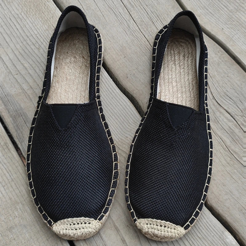 Mens Espadrilles Men Patchwork Slip on Summer Shoes Loafers Breathable Canvas Shoe Jute Wrapped Women Shoes Unisex