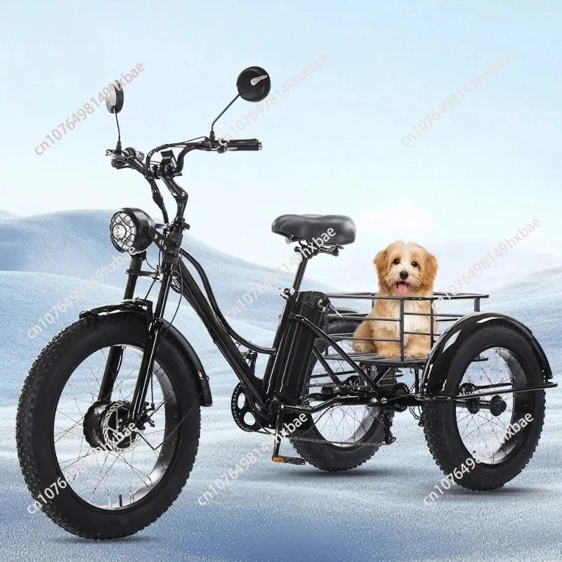 Electric Bike For Man 24-Inch 750W 48V Three Wheeled Electric Vehicle Fat Tire Pedal Powerful Electric Tricycle For Adults Elder