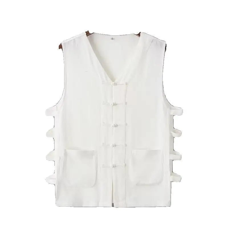 Chaleco Vintage para Hombre, Camisa de Algodón Lino, Chaleco de Kung Fu, Camiseta sin Mangas de Verano, Traje Tang, Ropa Tradicional China, Cárdigan Abierto sin Mangas