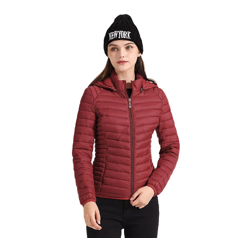 SANTELON Women Fashion Ultralight Padded Puffer Jacket Coat Lady Soild Lightweight Warm Outwear With Detachable Hood Storage Bag