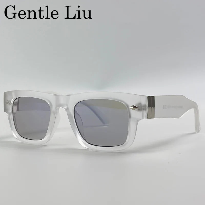 Retro Steampunk Square Photochromic Sunglasses Men Luxury Brand Design Oversized Thick Frame Rivet Sun Glasses For Male Eyewear