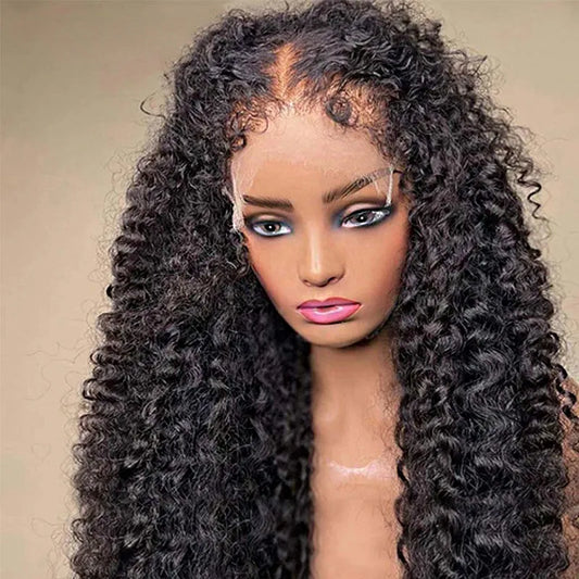 Pelucas de encaje 4C Kinky Edges HD, pelucas de encaje frontal 13x6 HD de onda de agua profunda, cabello humano sin pegamento, pelucas frontales de encaje de 30 34 pulgadas para mujeres