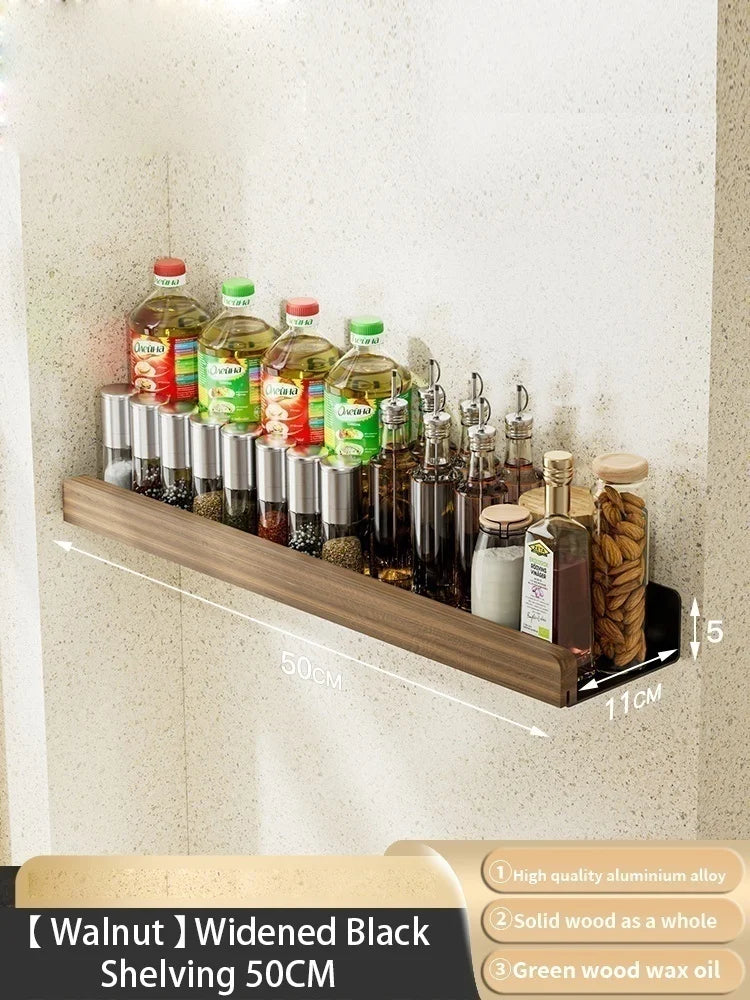 Wood Kitchen Organizer Mounted Spice Rack Kitchen Storage with Hooks for Condiments Kitchen Accessories