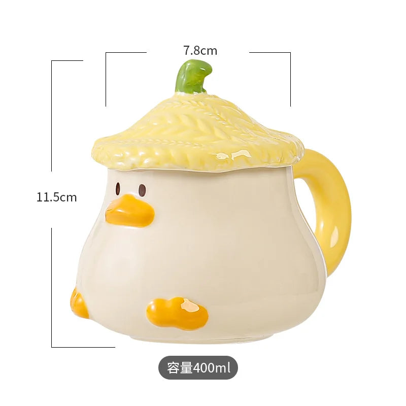 Taza de pato kawaii con tapa