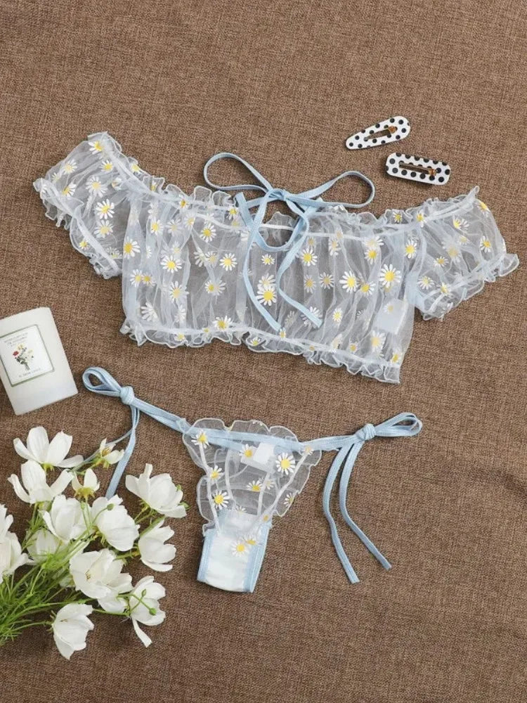 Porn Women Sexy Lingerie Off Shoulder Bralette Strapless Ruffles Bra and Panty Sets Female Transparent Underwear