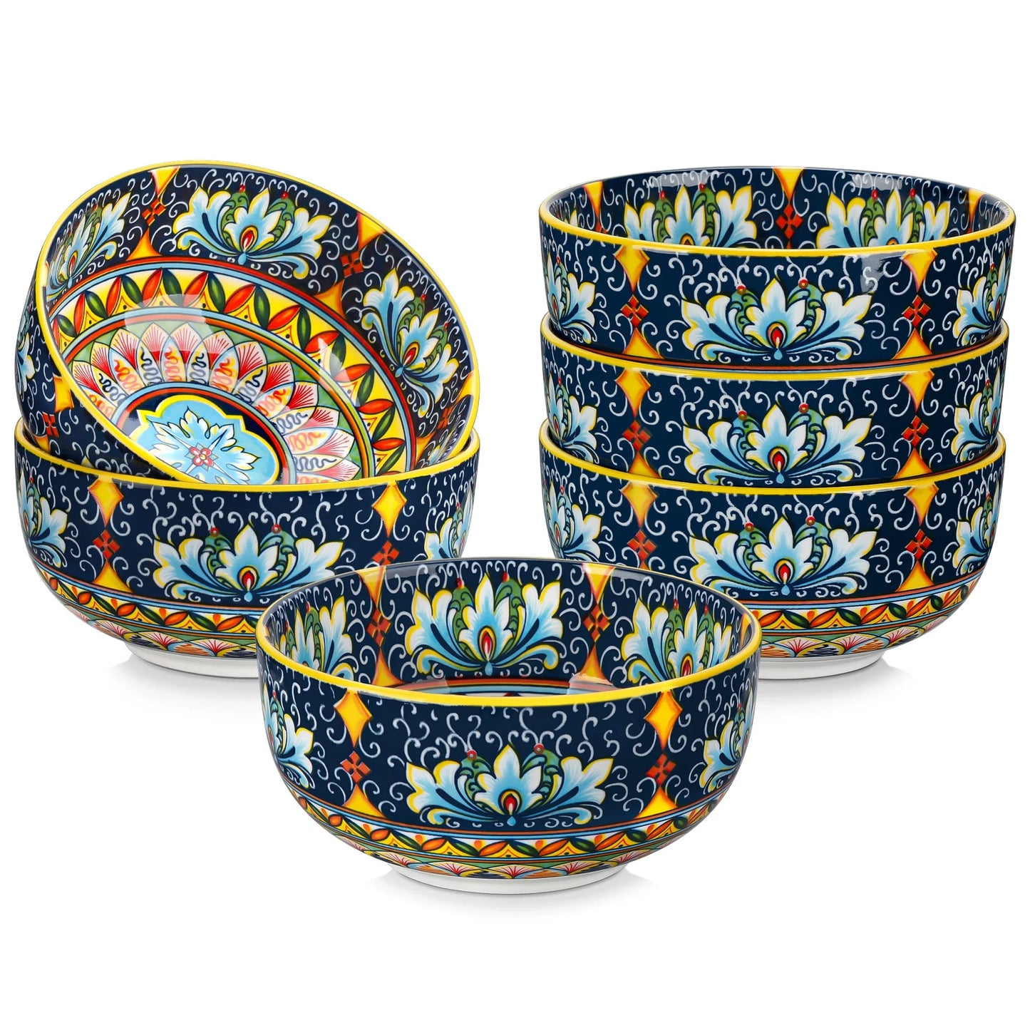 Malacasa Ceramic Bowls Set Floral Bohemian Style For Salad Cereal