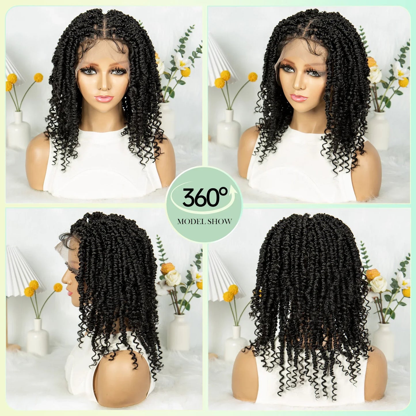 14Inch Full Lace Braided Wigs Synthetic Lace Frontal Twisted Braids Wigs with Baby Hair Knotless Box Braids Wig for Black Women