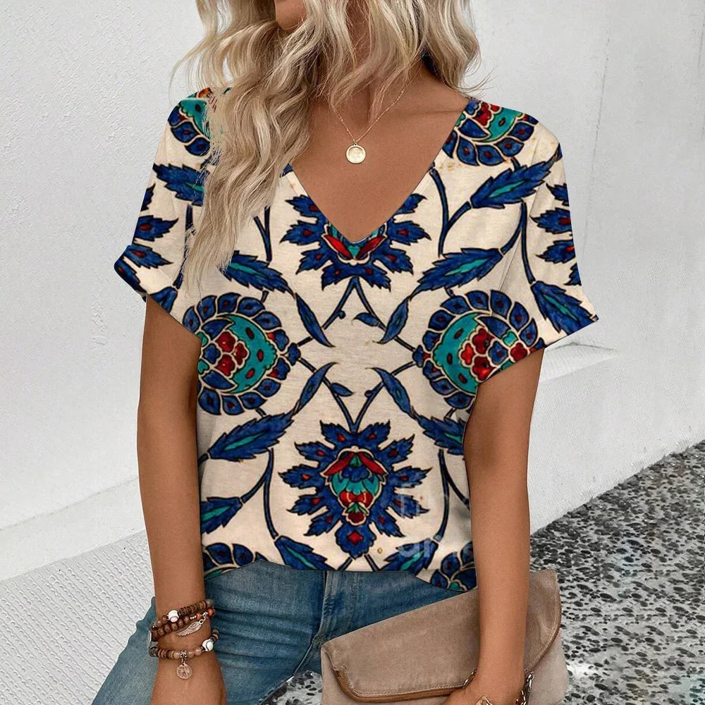 Women's Plus Size T-Shirt Summer V-Neck T Shirt For Women Daily Fashion Short Sleeve Casual T-Shirt 3d Print Female Clothes