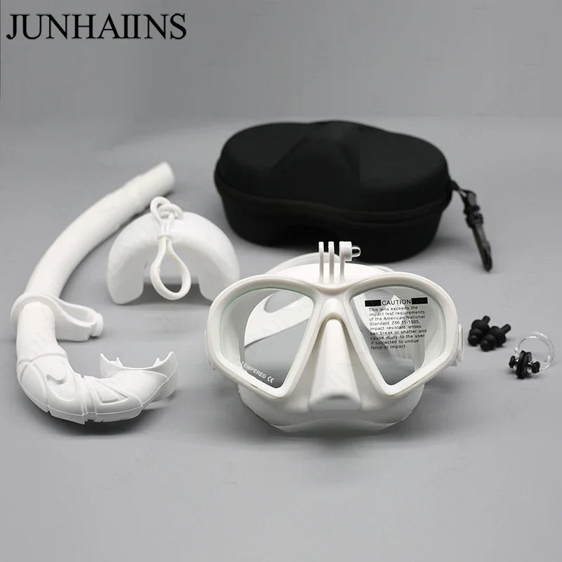 Wet Low Volume Diving Mask Tempered Glass Freedive Mask J-type Diving Mask Snorkel Set with Camera Mount Black