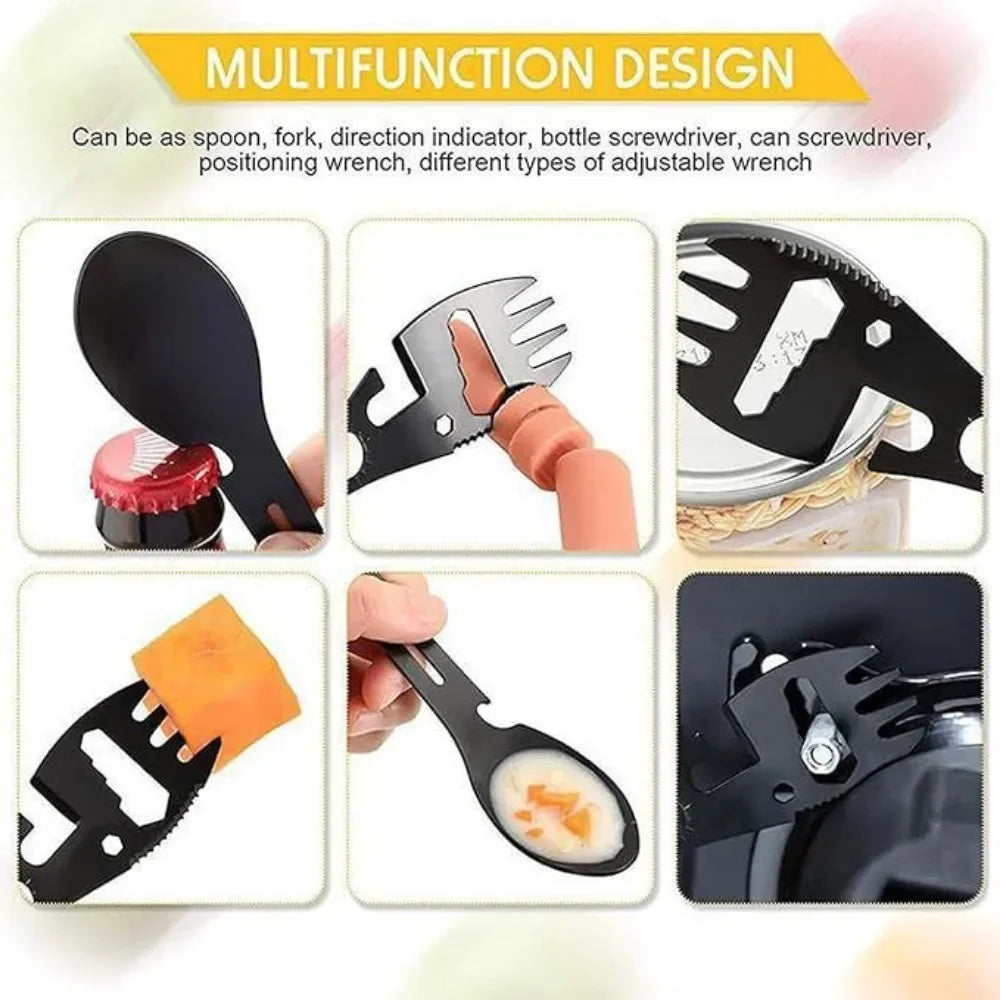 Camping Cutlery Set, 5-in-1 Outdoor Survival Gear, Travel Hiking Portable Cutlery, Fork Spoon with Opener