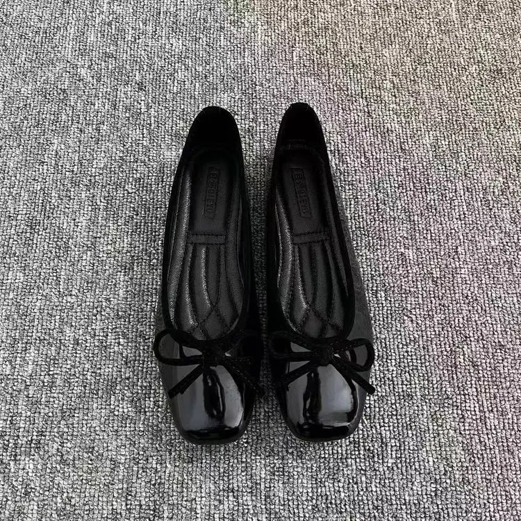 2026 New Women's Patent Leather Bow Ballet Flats, Square Toe Soft Sole Slip-on Casual Shoes for Spring Summer