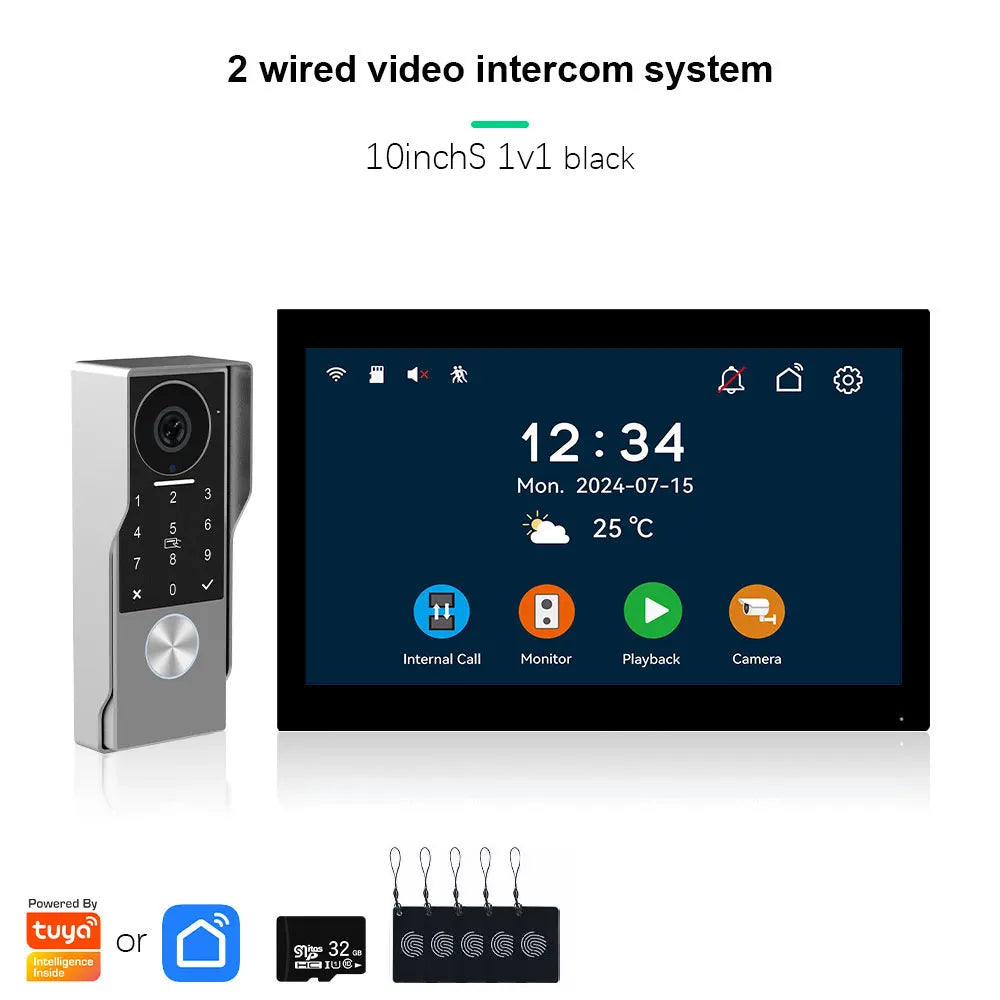 ANJIELO 2-Wire Video Door Phone with TUYA App IC Card PIN Unlock 24 IP Camera Support Smart Video Intercom System for Home 1080P