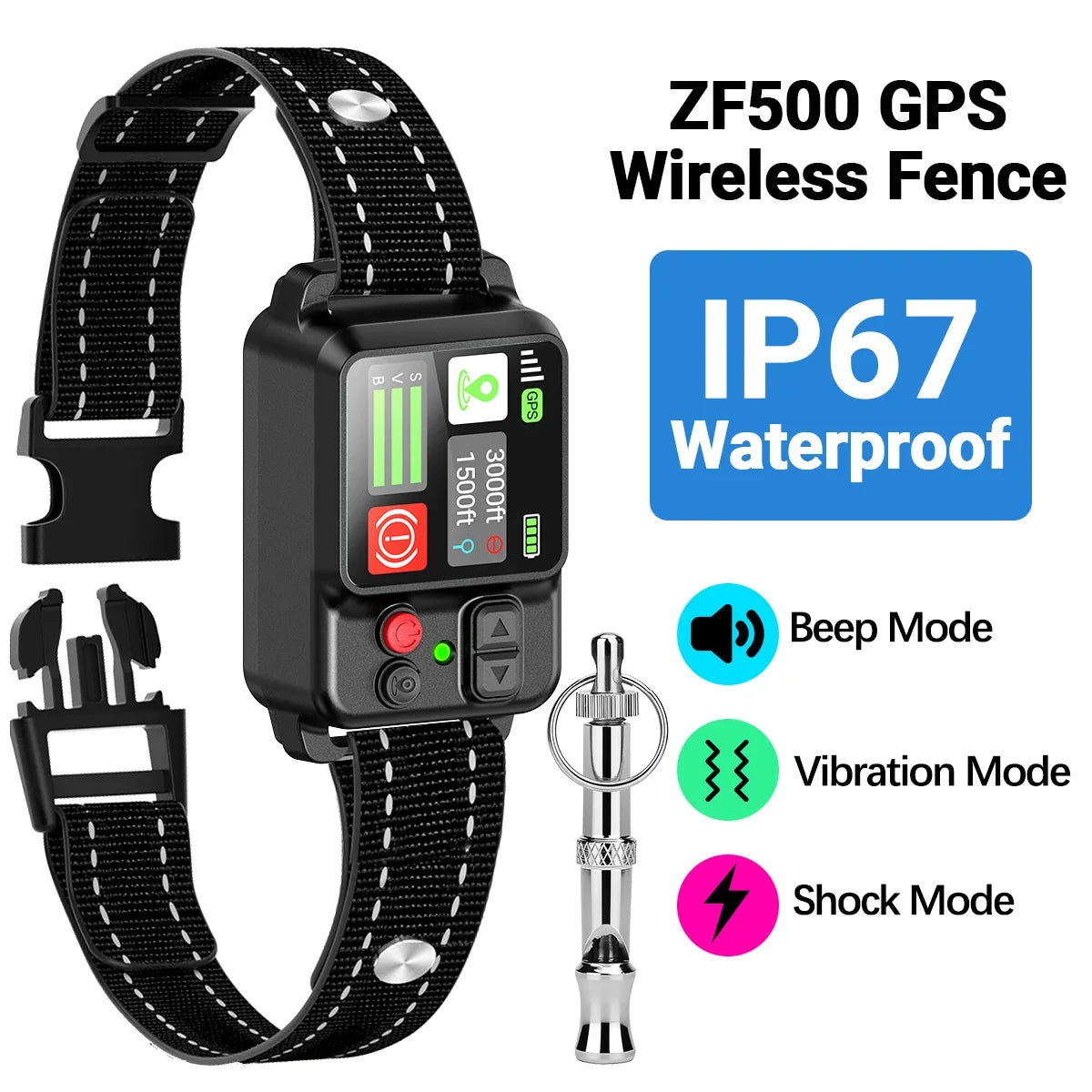 Orcleab Wireless Dog Fence GPS Dog Collar IP67 Waterproof Electric Shock Pet Containment System 3 Training Mode Free-Form Fence