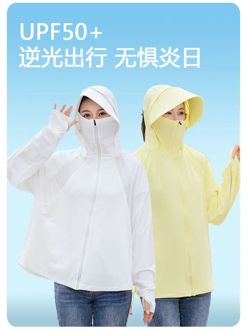 UV Protection Hooded Windbreaker Ice Silk Sun UPF 50+ UV Protection Jacket Big Brim Thin Ice Silk Sun Protection Jackets 4XL 5XL