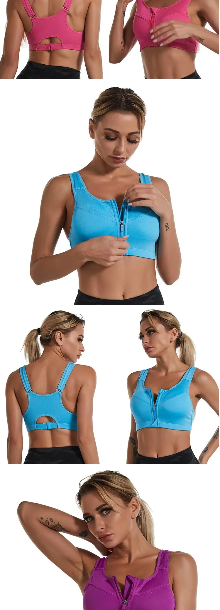 New Sports Bra Women Front Zipper Push Up Gym Jogging Crop Top More Size Tops Yoga Fitness Shockproof Vest Sport Bras for Women
