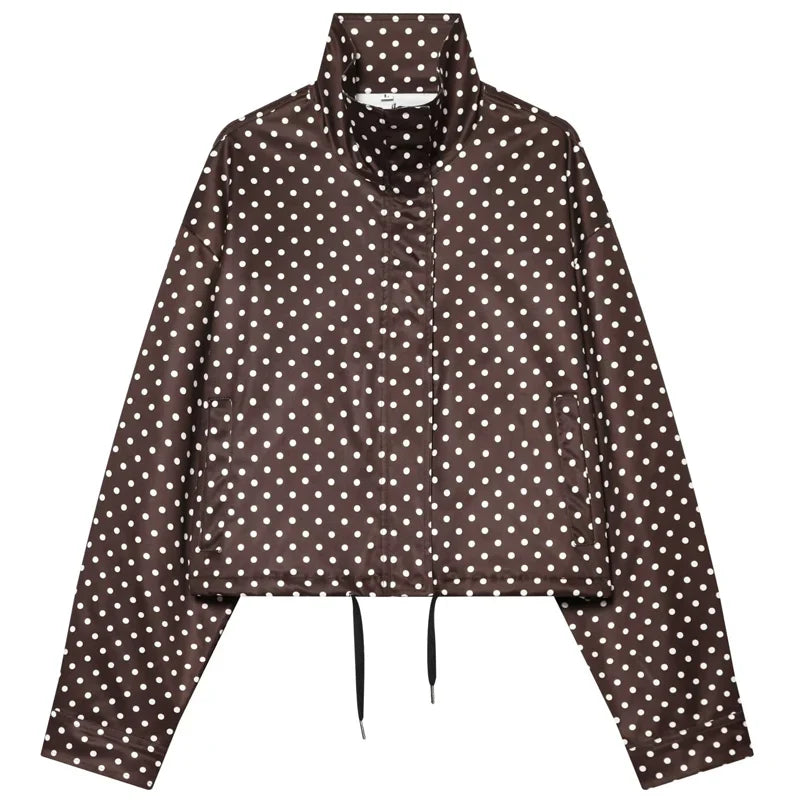 HXAO Polka Dot Bomber Jacket Women's Jackets Demi-Season Oversized Long Sleeve Top Outerwear Aviator Plus Size Zip Up Crop Coats