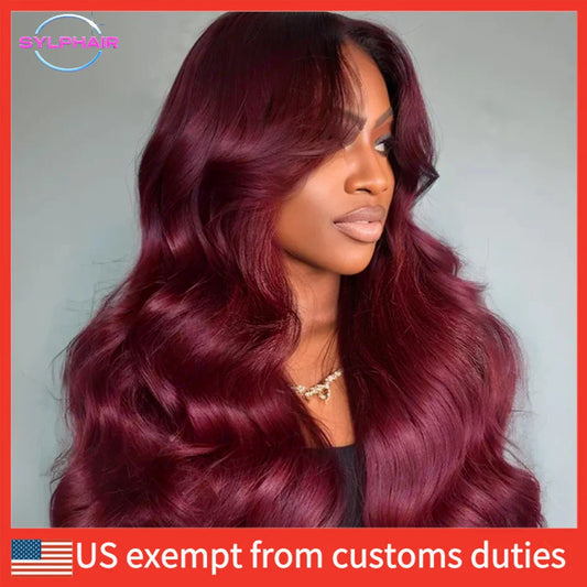 Peluca de ondas corporales, peluca frontal de encaje burdeos 13x4 13x6, peluca frontal de encaje HD 4x4, peluca de cabello humano pre-arrancado color rojo 99j.
