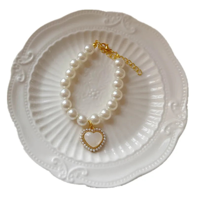 New Pet Collar Pearl Love Necklace Cat Jewelry Cute Collar Puppy Accessories Dog Chain Chihuahua Wedding Jewelry Stuff