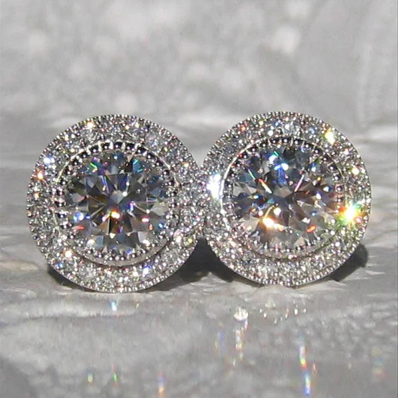 Huitan AAA CZ Stud Earrings for Women | Romantic Elegant Cubic Zirconia Jewelry in 7 Colors