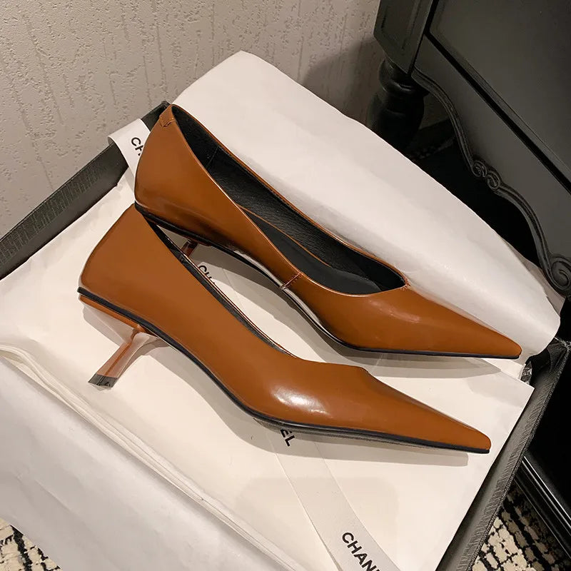 MKKHOU Fashion Pumps New High Quality Real Leather Simple Pointed Shallow Elegant High Heels Daily Commuter Women Shoes