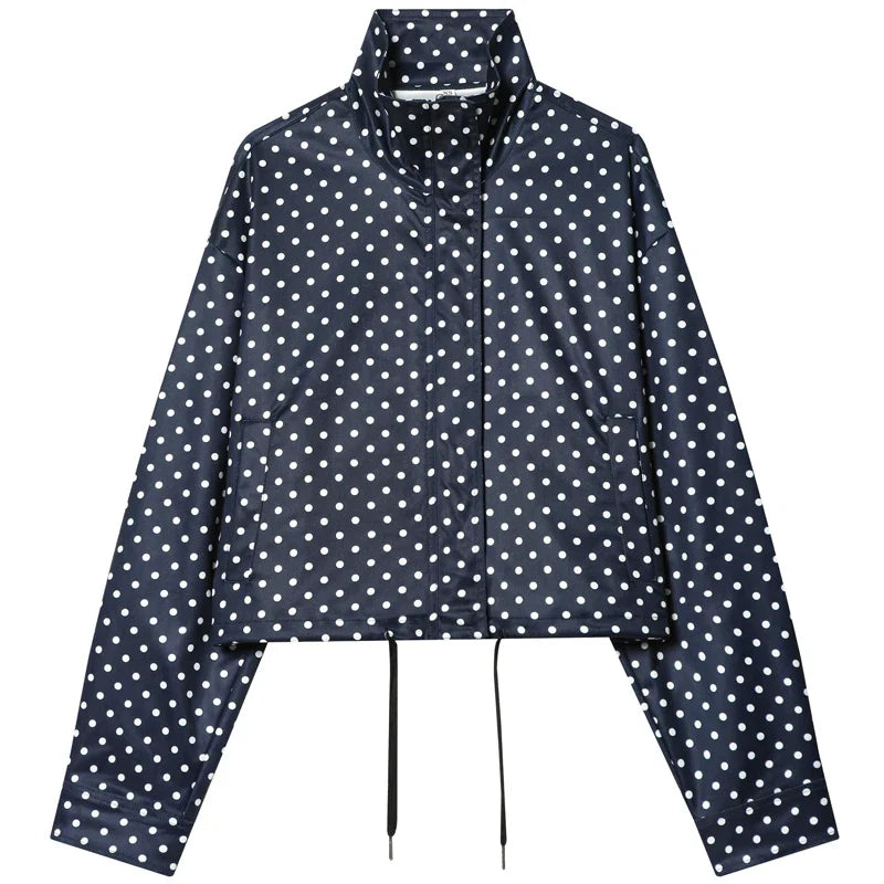 HXAO Polka Dot Bomber Jacket Women's Jackets Demi-Season Oversized Long Sleeve Top Outerwear Aviator Plus Size Zip Up Crop Coats
